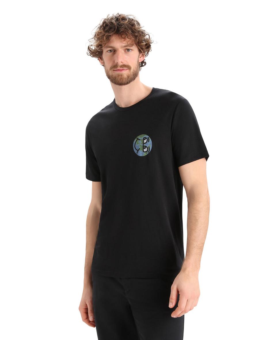 Black Icebreaker Merino Tech Lite II Short Sleeve Story Men's T Shirts | AU 1205UZGT